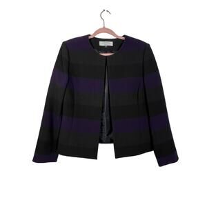 Tahari by Arthur S. Levine Purple Black Gray Striped Long Sleeve Blazer Size 12P